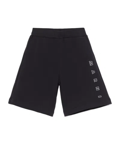 Marni Kids Logo Printed Track Shorts In Black