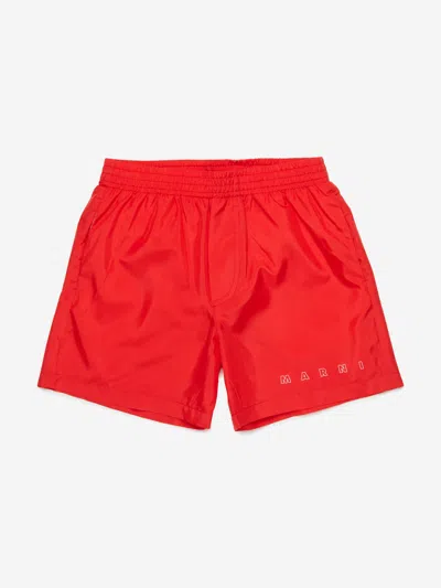Marni Kids Logo Swim Shorts In Red