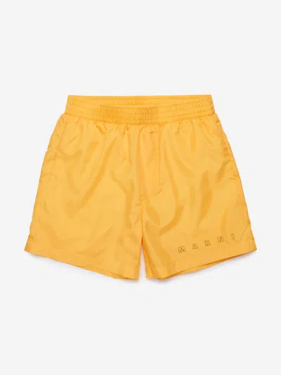 Marni Kids Logo Swim Shorts In Yellow