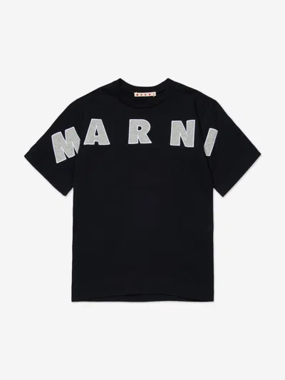 Marni Jersey T-shirt With Logo Embroidery Kids In Black