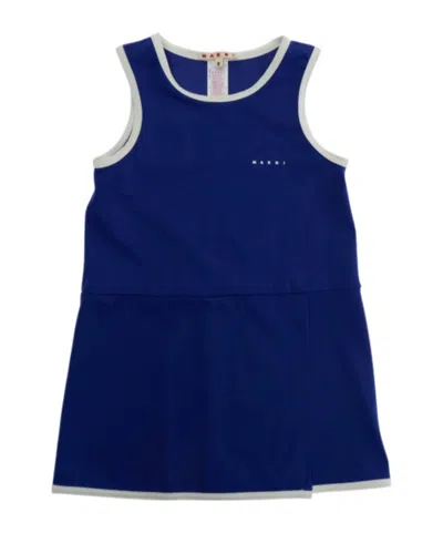 Marni Kids Logo Trim Beachwear Dress In Blue
