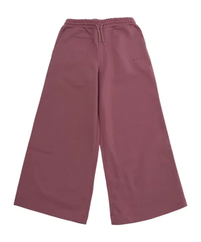 Marni Kids Logo Wide-leg Pants In Burgundy