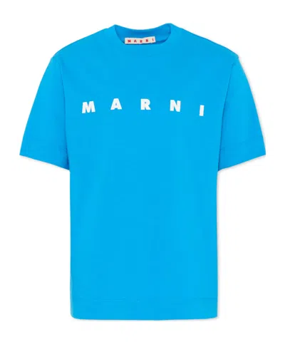 Marni Kids Logo-printed Crewneck T-shirt In Blue
