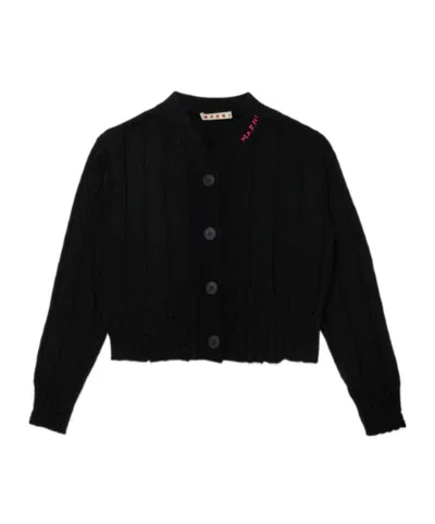 Marni Kids Long-sleeved Button-up Cardigan In Black
