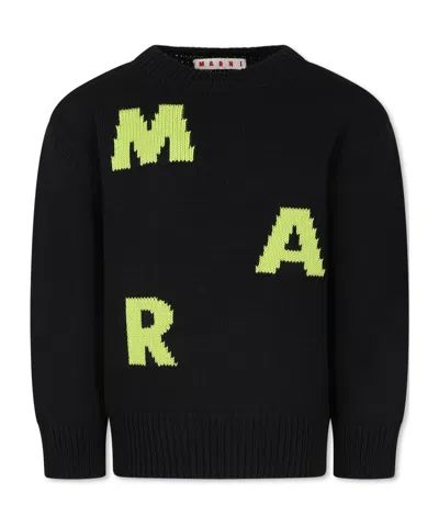 Marni Kids Long-sleeved Crewneck Jumper In Black