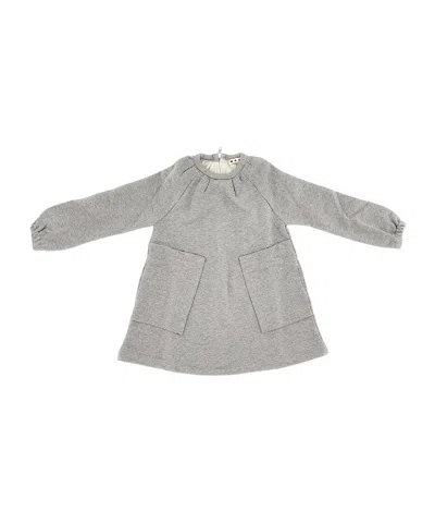 Marni Kids Long-sleeved Fleece Mini Dress In Gray