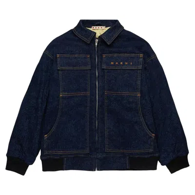 Pre-owned Marni Kids Marble Wash Overdyed Jacket 'denim' | Blue | Kid's Size 4