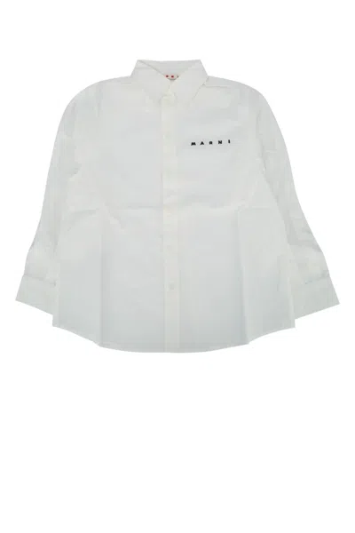 Marni Kids Logo-embroidered Cotton Shirt In White