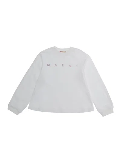 Marni Kids Mini Baby Girl Cotton Logo Crewneck Sweatshirt In White