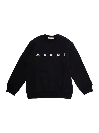 Marni Kids Mini Boy Logo Cotton Crewneck Sweatshirt In Black
