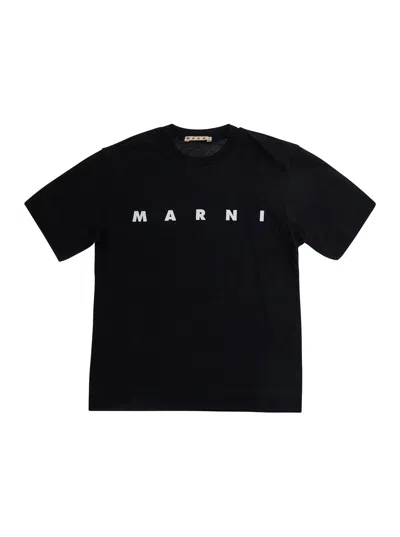 Marni Kids Mini Boys Black Logo Graphic Cotton T-shirt
