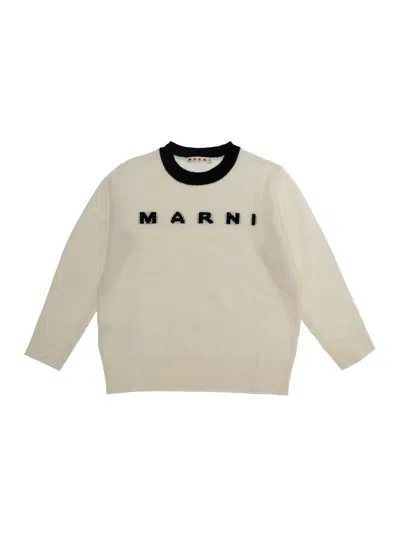 Marni Kids Mini Boys Wool-cashmere Round-neck Sweater With Long Sleeves In Neutral