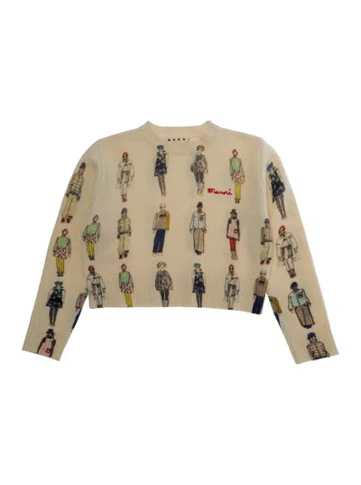 Marni Kids Mini Girl Jersey Wool-blend Long-sleeve Round-neck Sweater In Multi