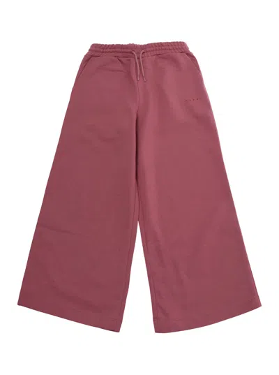 Marni Kids Mini Girl Logo Cotton Pants With Elastic Waistband In Pink