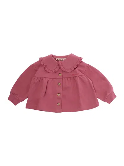 Marni Kids Mini Logo Sweatshirt With Round Neck And Long Sleeves In Cotton In Pink