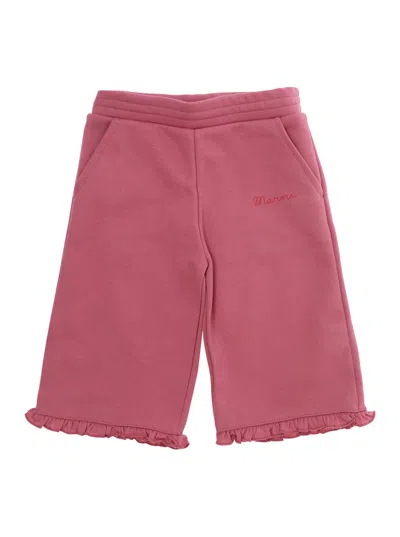 Marni Kids Mini Pink Cotton Pants With Pockets And Logo Lettering