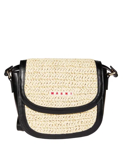 Marni Kids Mini Raffia Smile Handbag In White