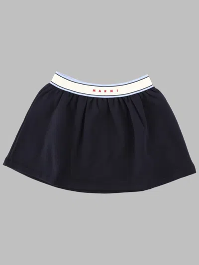 Marni Kids Mini Skirt With Logo Elastic Waist In Blue