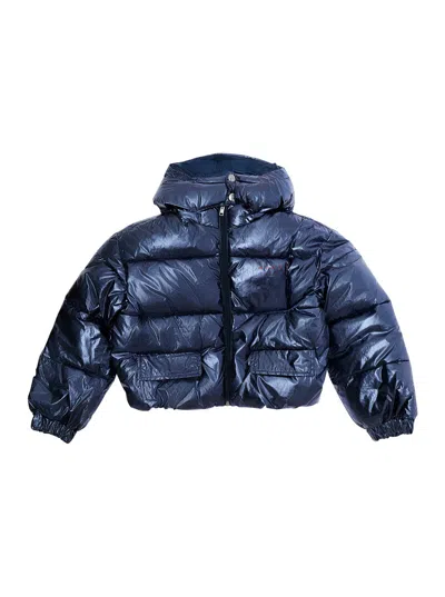 Marni Kids Mini Tech Fabric Down Jacket With High Collar In Blue