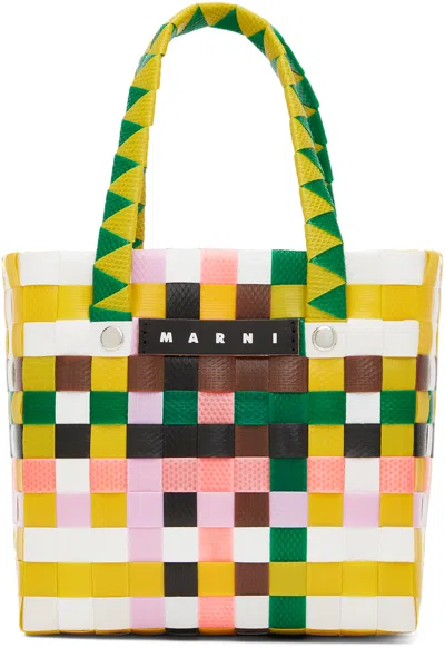 Marni Kids' Woven-design Tote Bag In Yellow