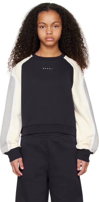 Marni Kids Navy & Off-white Colorblock Sweatshirt In 0m803
