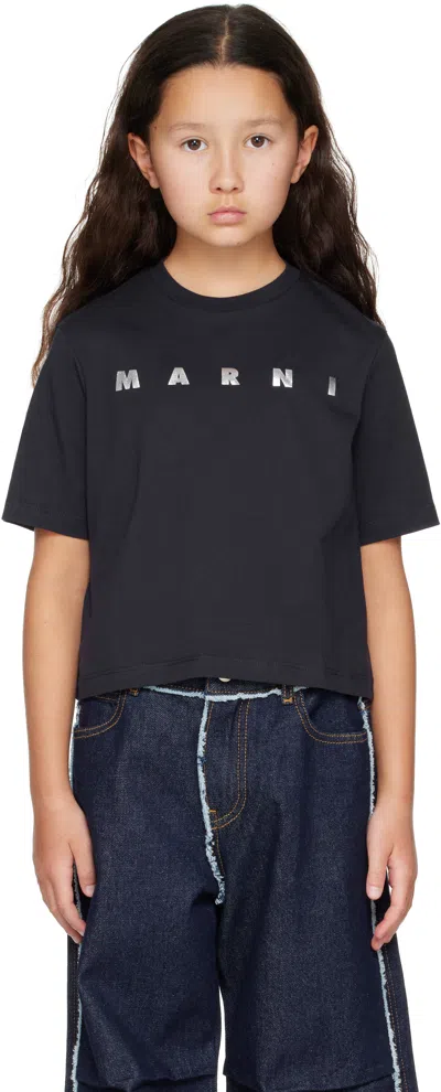 Marni Kids Navy Cropped T-shirt In 0m803