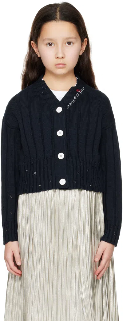 Marni Kids Navy Distressed Cardigan In 0m803