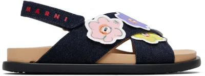 Marni Kids Navy Fussbett Sandals In Multi
