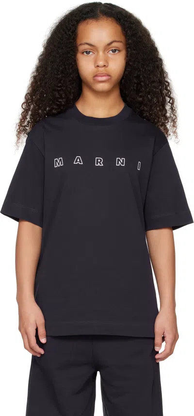 Marni Kids Navy Logo T-shirt In 0m803