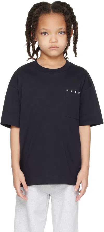 Marni Kids Navy Printed-logo T-shirt In 0m803