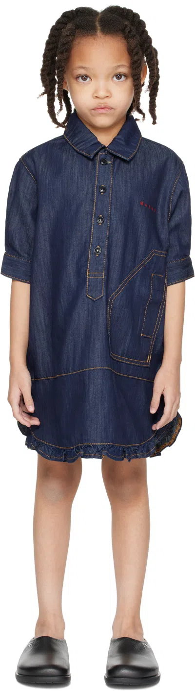 Marni Kids Navy Shirt Denim Dress In 0m01