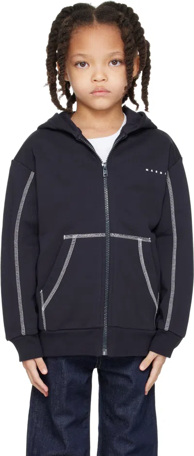 Marni Kids Navy Zip Hoodie In 0m803