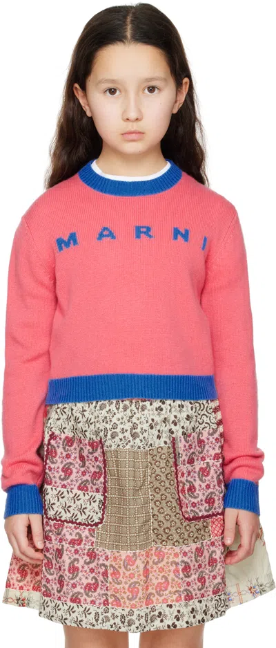 Marni Kids Orange Colorblock Wool & Cashmere Sweater In 0m346
