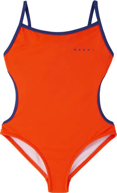 Marni Kids Orange Cutout Swimsuit