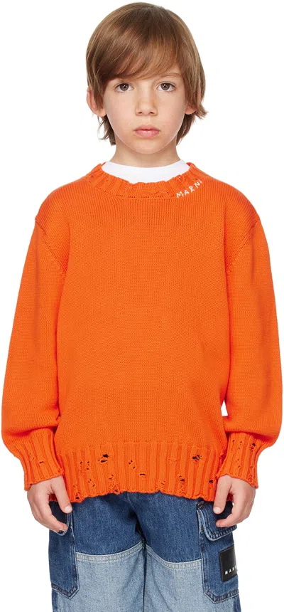 Marni Kids Orange Embroidered Sweater In 0m429