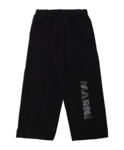 Marni Kids Paint Logo Raw-hem Pants In Black