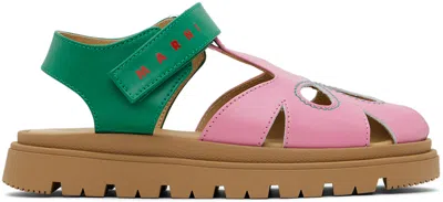 Marni Kids Pink & Green Closed Sandals In Pink Green