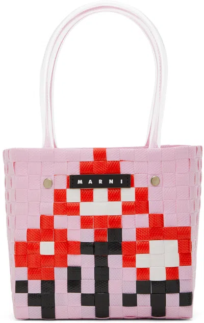 Marni Kids Pink Blossom Basket Tote In 粉色