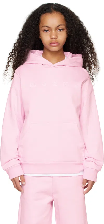 Marni Kids Pink Logo Hoodie In 0m347