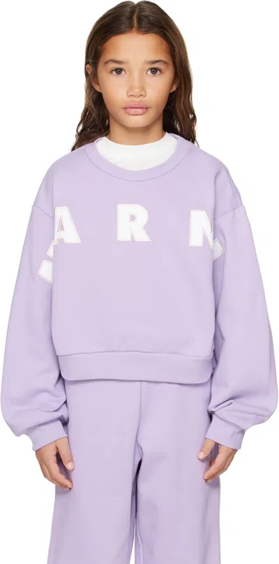 Marni Kids Purple Cotton Cropped Embroidered Logo Sweatshirt