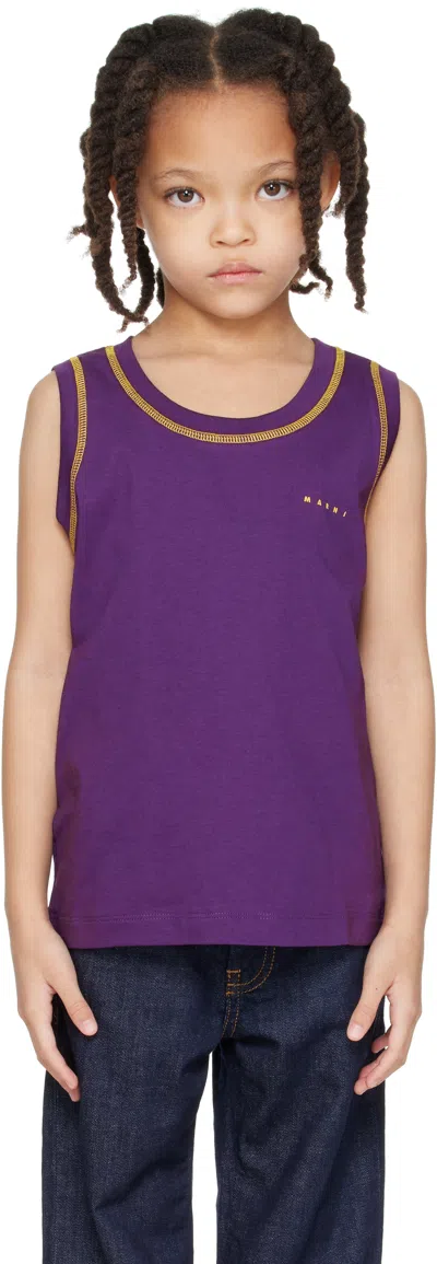 Marni Kids Purple Printed-logo Tank Top In 0m609