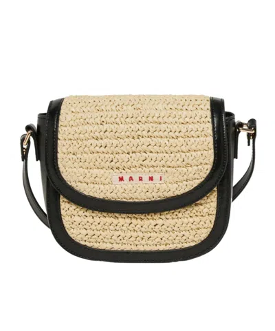 Marni Kids Raffia Effect Smile Shoulder Bag In Brown