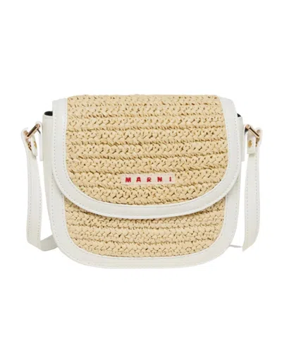 Marni Kids Raffia Effect Smile Shoulder Bag In Brown