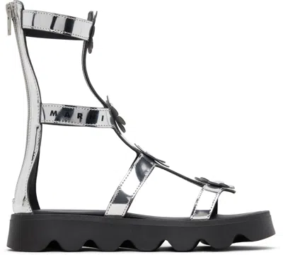 Marni Kids Silver Flower Sandals In Multi