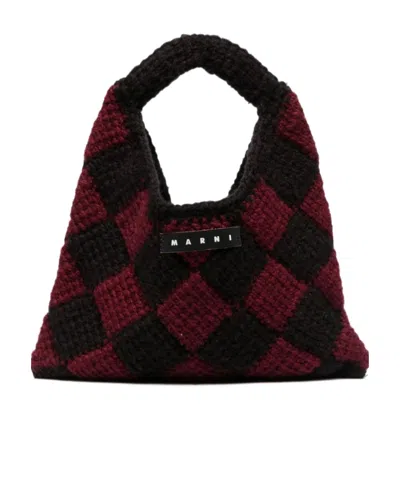 Marni Kids Small Market Logo Patch Crochet Knitted Bag In Pink