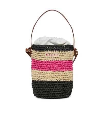 Marni Kids Striped Bucket Bag In Black