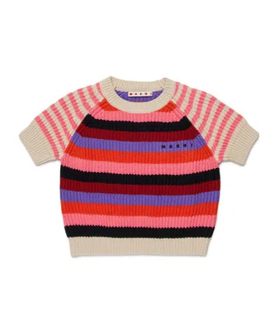 Marni Kids Striped-pattern Knitted T-shirt In Multi