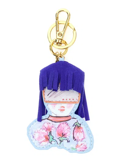 Marni Kids Tech Fabric Keychain With Patch Details For Baby Girl In Blue