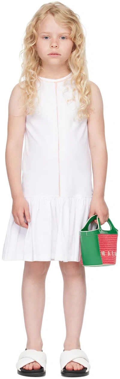 Marni Kids' Contrast-stitch Peplum Dress In 白色