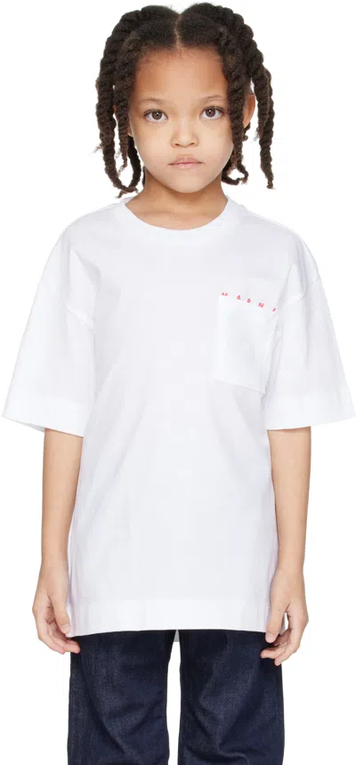 Marni Kids White Printed-logo T-shirt In 0m100